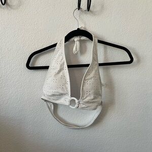 White Halter Bikini Top with Ring Detail